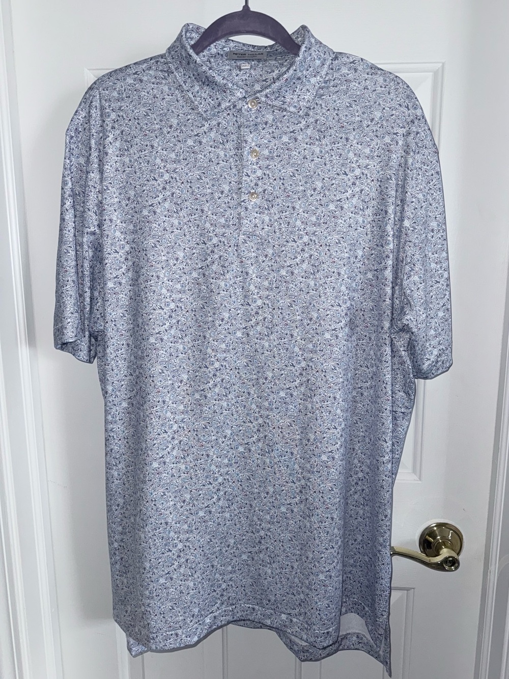 Peter Millar Golf Men's Light Blue Patterned Polo Shirt